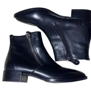 Black Italian Leather Napoleoni Ankle Boots Block Heel Italy Size 37